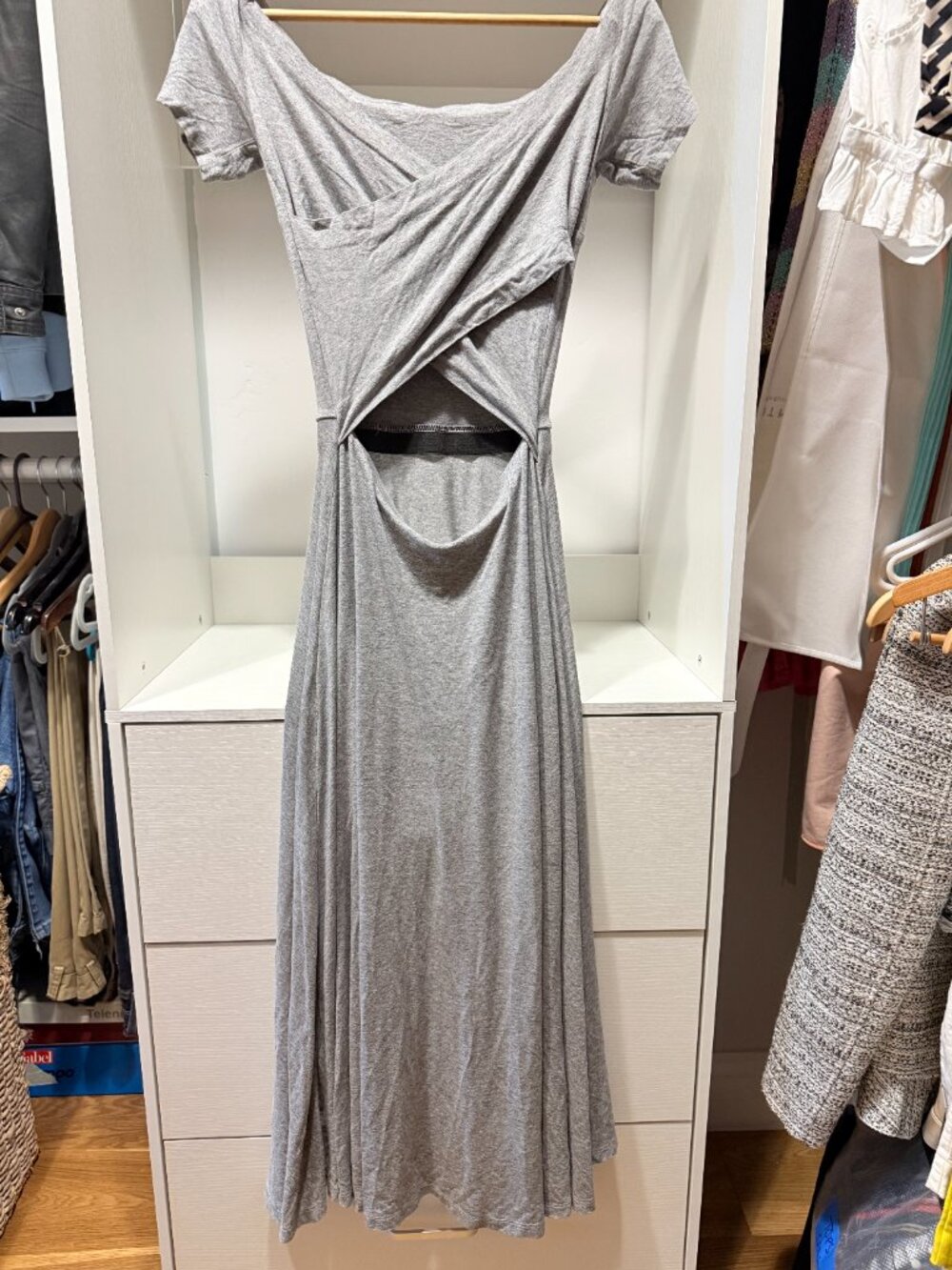 H&M Gray Open Back & off the shoulder short Sleeve Maxi Dress|S